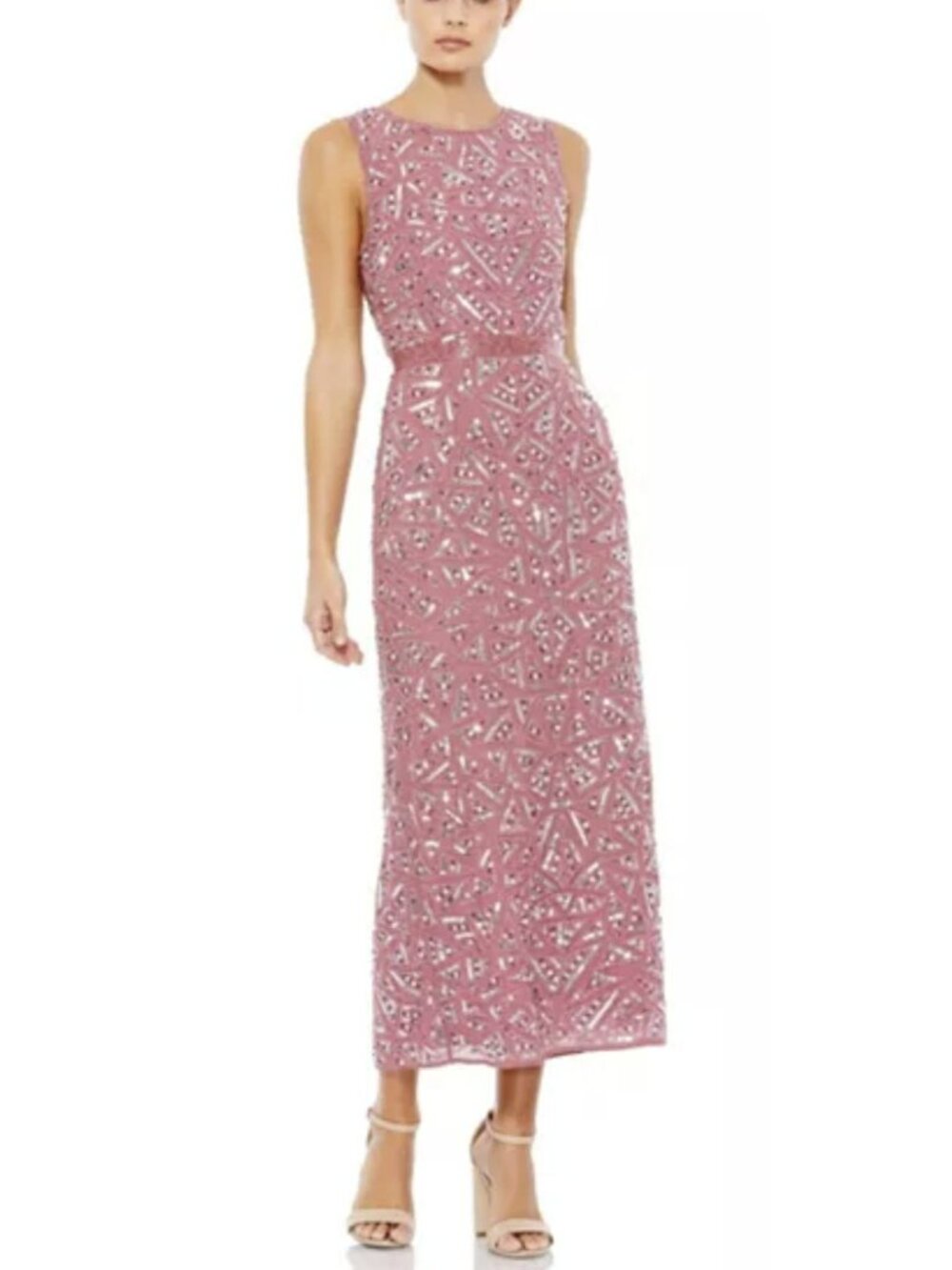 Mac Duggal $598 Beaded Dusty Pink Maxi Formal Column Dress Sz 4 NWT